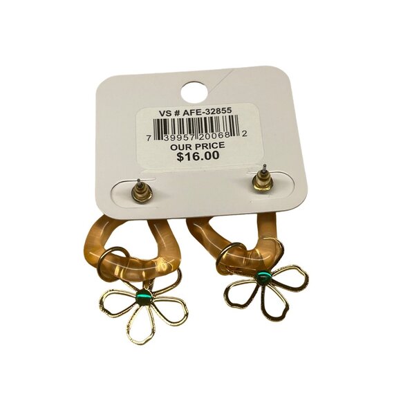 Hypoallergenic Charming Charlie Earrings With Gold-Tone Flower & Pink Acrylic Tr - Picture 6 of 7